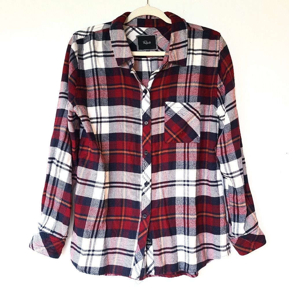 Rails Red Navy Plaid Button Down Flannel Shirt - image 1